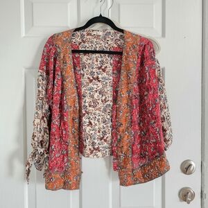 lovestitch Floral Patchwork Kimono Cardigan - Cream, Red, Blue, Brown